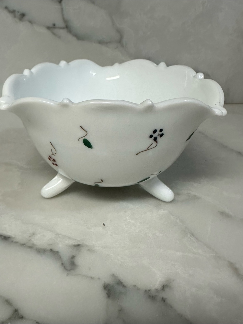 Vintage Fenton hand-painted milk glass footed bowl, candy dish